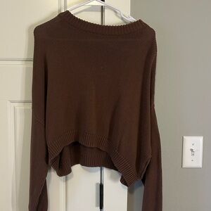 Olivaceous Brown Cropped Scoopneck Knit Sweater
